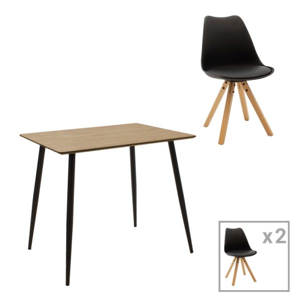 127 000172 8 Cuba-Caron dining table set of 3 pakoworld MDF and pp in black-natural shade 70x70x75cmIndoor furniture > Dinning sets