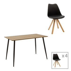 127 000174 8 Dining table Cuba-Caron A set of 5 pakoworld MDF and pp in black-natural shade 120x70x76cmIndoor furniture > Dinning sets