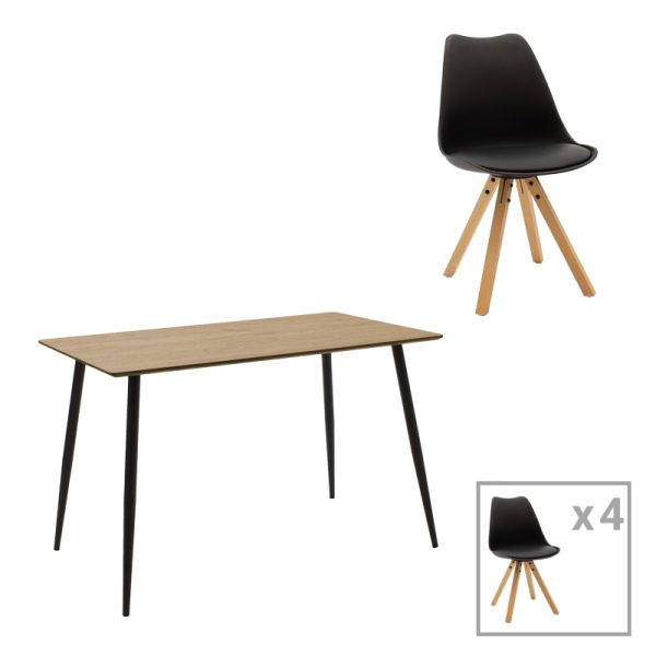 127 000174 8 Dining table Cuba-Caron A set of 5 pakoworld MDF and pp in black-natural shade 120x70x76cmIndoor furniture > Dinning sets