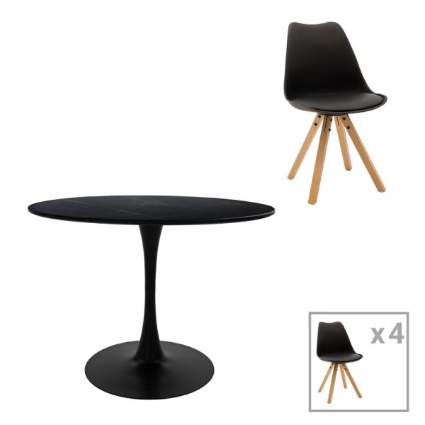 127 000175 7 Dining table Balou I-Caron A set of 5 pakoworld MDF and pp in black-natural shade Φ120x75cmIndoor furniture > Dinning sets