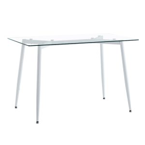 127 000180 10 Dining table QUANA pakoworld transparent glass with white legs 120x70x75cmIndoor furniture > Dining Tables
