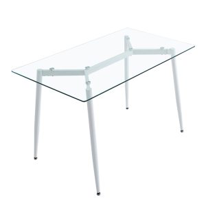 127 000180 2 7 Dining table QUANA pakoworld transparent glass with white legs 120x70x75cmIndoor furniture > Dining Tables