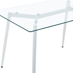 127 000180 4 7 Dining table QUANA pakoworld transparent glass with white legs 120x70x75cmIndoor furniture > Dining Tables