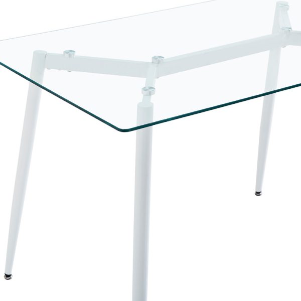 127 000180 4 7 Dining table QUANA pakoworld transparent glass with white legs 120x70x75cmIndoor furniture > Dining Tables