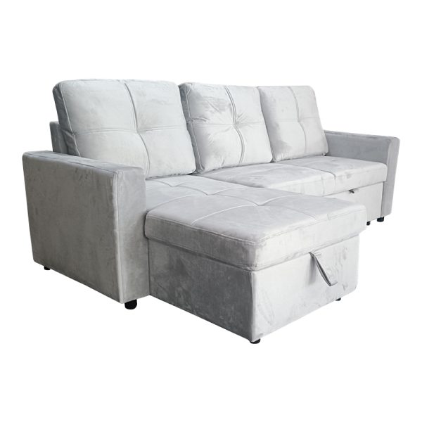 128 000036 2 6 Reversible corner sofa-bed with storage space Felia pakoworld velvet fabric in light gray color 225x148x81cmIndoor furniture > Cornered sofas