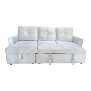 128 000036 3 6 Reversible corner sofa-bed with storage space Felia pakoworld velvet fabric in light gray color 225x148x81cmIndoor furniture > Cornered sofas