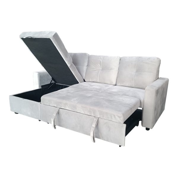 128 000036 4 6 Reversible corner sofa-bed with storage space Felia pakoworld velvet fabric in light gray color 225x148x81cmIndoor furniture > Cornered sofas