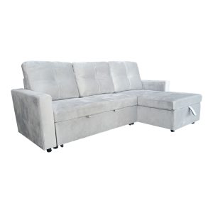128 000036 9 Reversible corner sofa-bed with storage space Felia pakoworld velvet fabric in light gray color 225x148x81cmIndoor furniture > Cornered sofas