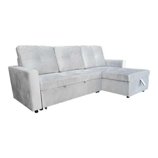 128 000036 9 Reversible corner sofa-bed with storage space Felia pakoworld velvet fabric in light gray color 225x148x81cmIndoor furniture > Cornered sofas