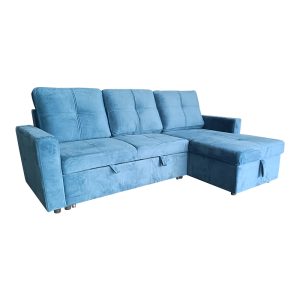 128 000039 11 Reversible corner sofa-bed with storage space Felia pakoworld velvet fabric in blue color 225x148x81cmIndoor furniture > Cornered sofas