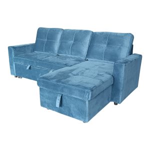 128 000039 2 8 Reversible corner sofa-bed with storage space Felia pakoworld velvet fabric in blue color 225x148x81cmIndoor furniture > Cornered sofas