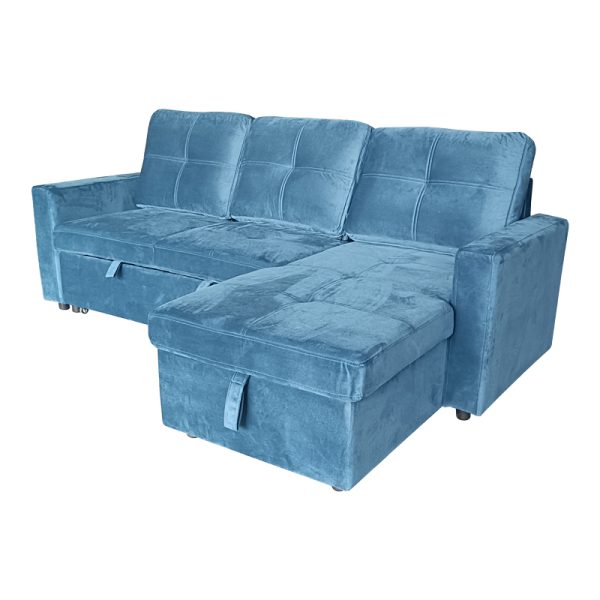 128 000039 2 8 Reversible corner sofa-bed with storage space Felia pakoworld velvet fabric in blue color 225x148x81cmIndoor furniture > Cornered sofas