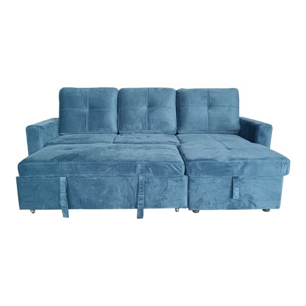 128 000039 3 8 Reversible corner sofa-bed with storage space Felia pakoworld velvet fabric in blue color 225x148x81cmIndoor furniture > Cornered sofas