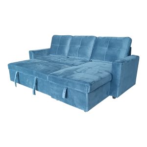 128 000039 4 8 Reversible corner sofa-bed with storage space Felia pakoworld velvet fabric in blue color 225x148x81cmIndoor furniture > Cornered sofas