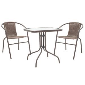 130 000042 14 Dining set 3pcs Watson-Obbi pakoworld pe brown-metal 70x70x70cnOutdoor furniture > Garden food table