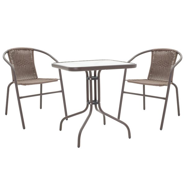 130 000042 14 Dining set 3pcs Watson-Obbi pakoworld pe brown-metal 70x70x70cnOutdoor furniture > Garden food table