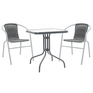130 000043 10 Dining table Watson-Obbi set of 3 pakoworld pe gray-metal anthracite gray 70x70x70cmOutdoor furniture > Garden food table