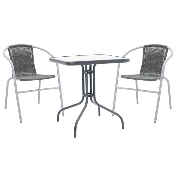 130 000043 10 Dining table Watson-Obbi set of 3 pakoworld pe gray-metal anthracite gray 70x70x70cmOutdoor furniture > Garden food table