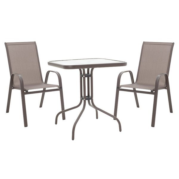 130 000046 14 Dining set 3pcs Watson-Calan pakoworld metal black-textilene brown 70x70x70cmOutdoor furniture > Garden food table