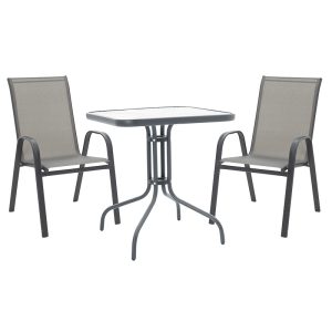 130 000047 16 Dining set 3pcs Watson-Calan pakoworld metal black-textilene dark grey 70x70x70cmOutdoor furniture > Garden food table