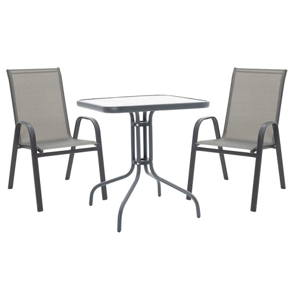 130 000047 16 Dining set 3pcs Watson-Calan pakoworld metal black-textilene dark grey 70x70x70cmOutdoor furniture > Garden food table