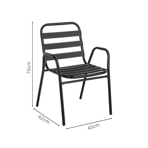 130 000058 3 6 Armchair Sussie pakoworld stack black metal with aluminium slats 45x62x76cmOutdoor furniture > Garden armchairs