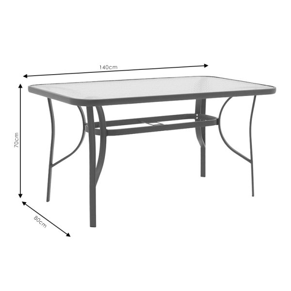130 000066 4 13 Table Ensure pakoworld anthracite metal-tempered glass 140x80x70cmOutdoor furniture > Garden dining sets