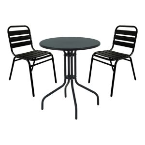 130 000070 11 Dinning set Sussie-Vergo pakoworld set of 3 black metal-aluminum D60x70cmOutdoor furniture > Garden food table