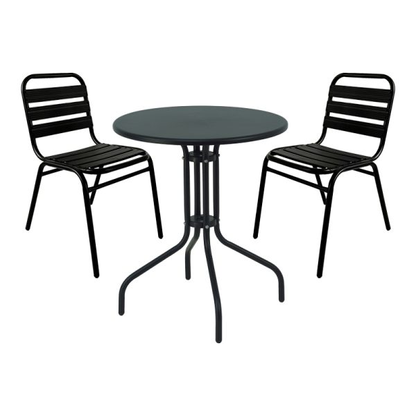 130 000070 11 Dinning set Sussie-Vergo pakoworld set of 3 black metal-aluminum D60x70cmOutdoor furniture > Garden food table