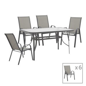 130 000081 16 Dining table Calan-Ensure pakoworld set of 7 dark anthracite metal and anthracite textilene 140x80x70cmOutdoor furniture > Garden food table
