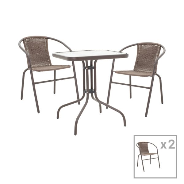130 000085 9 Obbi-Watson pakoworld dining table set of 3 brown metal-pe rattan60x60x70cmOutdoor furniture > Garden food table