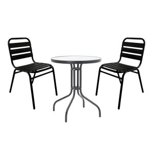 130 000117 7 Dining table Sussie- Watson pakoworld set of 3 pieces metal black-glass Φ60x70cmOutdoor furniture > Garden food table