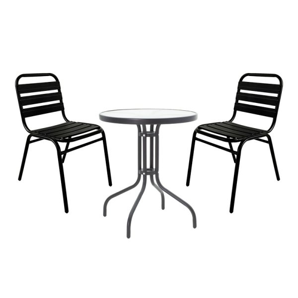 130 000117 7 Dining table Sussie- Watson pakoworld set of 3 pieces metal black-glass Φ60x70cmOutdoor furniture > Garden food table