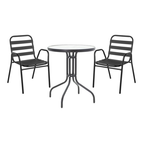 130 000118 7 Watson-Sussie pakoworld dining table set of 3 pieces black metal-glass D60x70cmOutdoor furniture > Garden food table