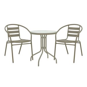 130 000119 8 Watson-Tade pakoworld dining table set of 3 pieces champagne-glass metal D60x70cmOutdoor furniture > Garden food table