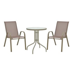 130 000122 6 Calan-Watson pakoworld dining table set of 3 pieces champagne-glass metal D60x70cmOutdoor furniture > Garden food table