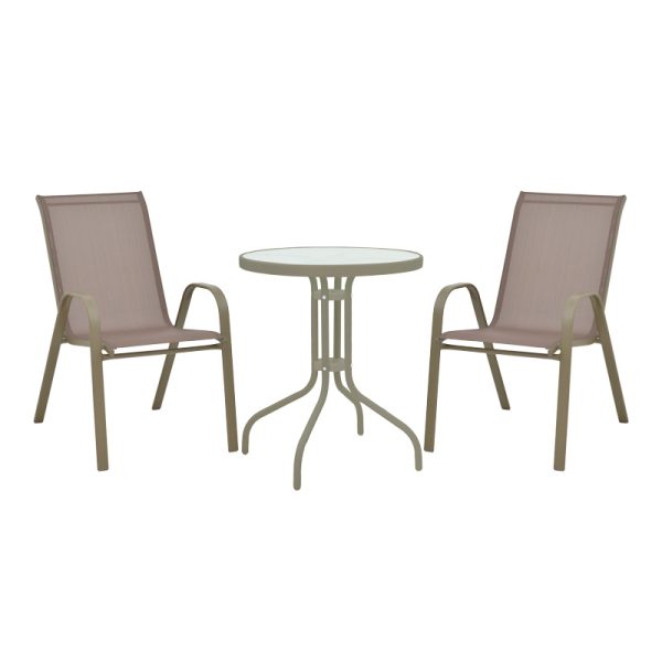 130 000122 6 Calan-Watson pakoworld dining table set of 3 pieces champagne-glass metal D60x70cmOutdoor furniture > Garden food table