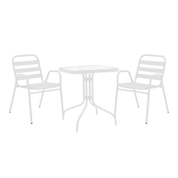 130 000124 5 Watson-Sussie dining table pakoworld white metal-glass 70x70x70cmOutdoor furniture > Garden food table