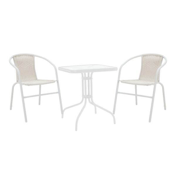 130 000125 5 Watson-Obbi dining table pakoworld white metal-glass 70x70x70cmOutdoor furniture > Garden food table
