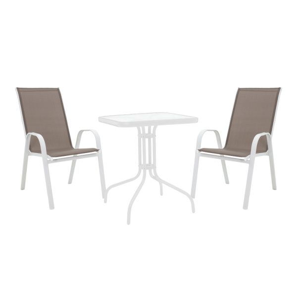 130 000126 5 Watson-Calan dining table pakoworld white metal-glass 70x70x70cmOutdoor furniture > Garden food table
