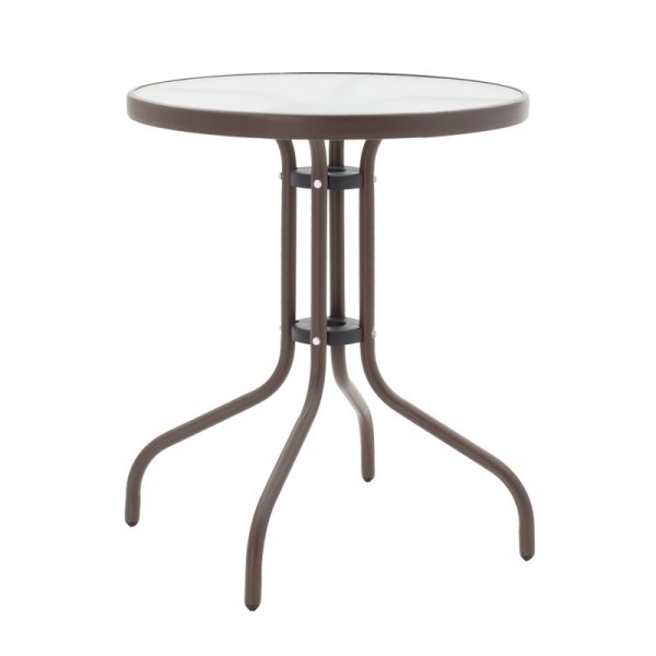 130 000127 4 2 Watson-Sussie pakoworld dining table, brown metal and glass, Φ60x70cmOutdoor furniture > Garden food table