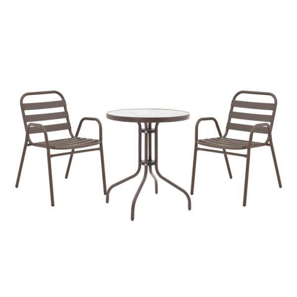 130 000127 5 Watson-Sussie pakoworld dining table, brown metal and glass, Φ60x70cmOutdoor furniture > Garden food table