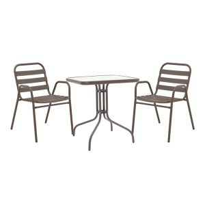 130 000128 5 Dining table Watson-Sussie pakoworld metal brown-glass 70x70x70cmOutdoor furniture > Garden food table