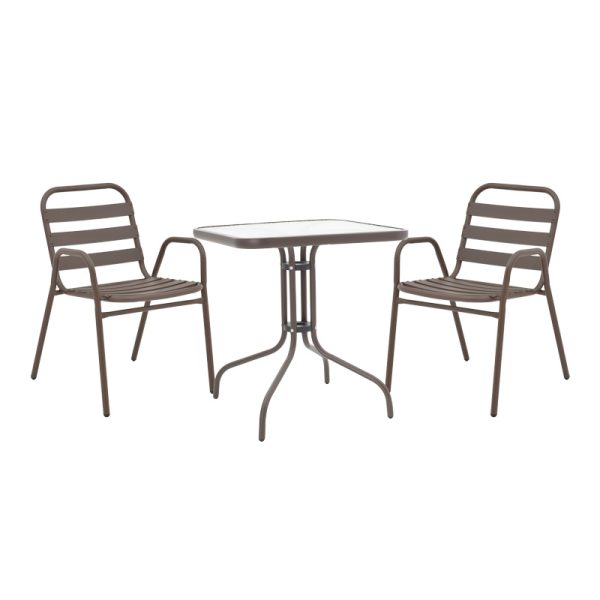 130 000128 5 Dining table Watson-Sussie pakoworld metal brown-glass 70x70x70cmOutdoor furniture > Garden food table