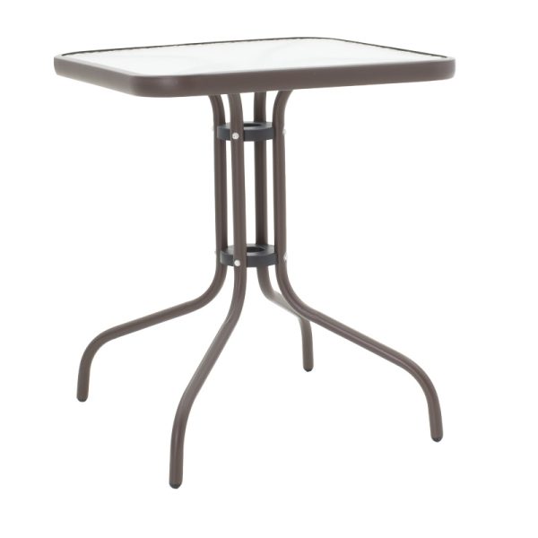 130 000129 4 2 Dining table Watson-Sussie pakoworld metal brown-glass 60x60x70cmOutdoor furniture > Garden food table