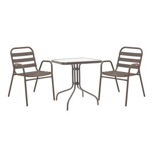 130 000129 5 Dining table Watson-Sussie pakoworld metal brown-glass 60x60x70cmOutdoor furniture > Garden food table