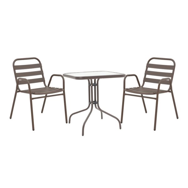 130 000129 5 Dining table Watson-Sussie pakoworld metal brown-glass 60x60x70cmOutdoor furniture > Garden food table