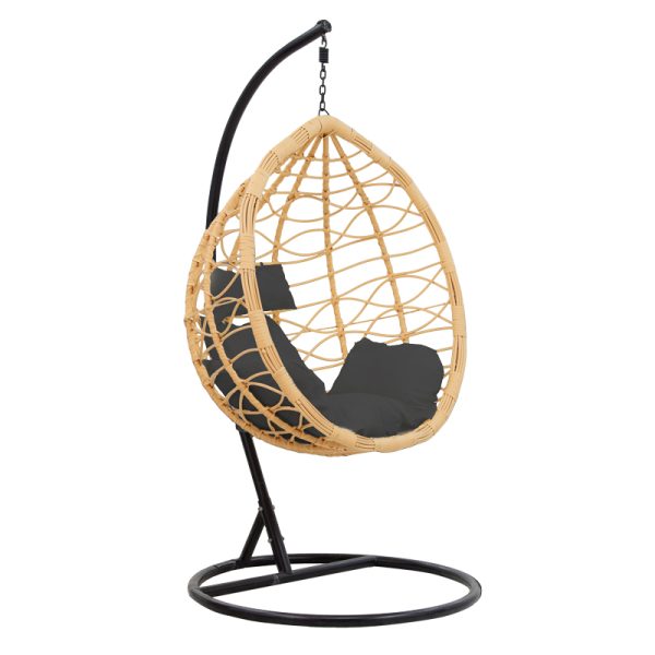 135 000021 14 Hudson pakoworld swing hanging metal black-pp natural-cushion black 109x119x195cmOutdoor furniture > Gardens swings