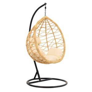 135 000022 11 Hudson pakoworld swing hanging metal black-pp natural-cushion beige 109x119x195cmOutdoor furniture > Gardens swings