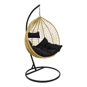 135 000025 14 Zafer swing pakoworld hanging pp in natural color and black metal 106x103x200cmOutdoor furniture > Gardens swings